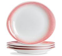 ONEMORE Lot de 4 assiettes à dîner en céramique de 25,4 cm - Assiettes à salade modernes en forme ovale incurvée - Grands plats de service pour entrées, desserts, pâtes, pizza | Résistantes aux