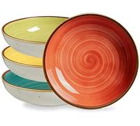 ONEMORE Lot de 4 Bol à Pâtes en Grès de 887ml Bols Service, Passent au Micro-ondes et au Four à Soupe pour Cuisine, Multicoloré