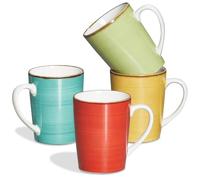 ONEMORE Lot de 4 grandes tasses à café colorées en céramique avec poignées pour latte, cacao chaud, thé - Cadeau de pendaison de crémaillère - Couleurs assorties