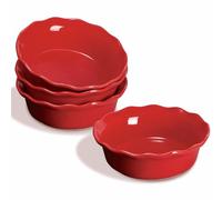 ONEMORE Lot de 4 mini moules à tarte en céramique pour la cuisson - 473 ml - Rouge cerise