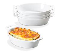 ONEMORE Lot de 4 petits plats de cuisson ovales au gratin, plats de 590 ml avec poignées, moule de cuisson en céramique pour 1 à 2 personnes, passe au four pour lasagnes, tartes, portions