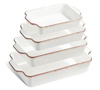 ONEMORE Lot de 4 plats à gratin en céramique avec poignées, Plats à cuisson rectangulaires, Plat à lasagnes pour gâteaux, repas et banquets, Compatibles lave-vaisselle et four