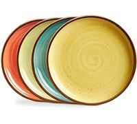 ONEMORE Lot de 4 Porcelaine Assiette Dessert 21.6cm, Plats de Service en Céramique pour Gâteau, Salade, Pâtes, Pain, Multicoloré