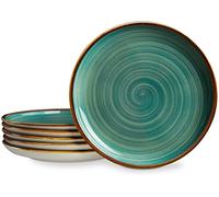 ONEMORE Lot de 6 assiettes rondes en céramique de 26,7 cm - Passe au micro-ondes, au four et au lave-vaisselle - Assiettes de service pour le quotidien, les fêtes, le restaurant - Bleu sarcelle