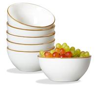 ONEMORE Lot de 6 bols en céramique de 710 ml avec bord marron, bols de service pour salade, collation, fruits, riz, passent au micro-ondes, lave-vaisselle et four, résistants aux rayures, blanc crème