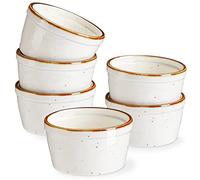 ONEMORE Lot de 6 mini bols à soufflé en céramique mouchetés avec bord marron pour crème brûlée, pudding, crème glacée, charcuterie, 170 g, blanc crème