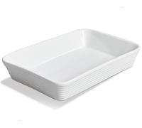 ONEMORE Plat de cuisson en céramique de 22,9 x 33 cm, grand plat de cuisson rectangulaire pour four, plat profond, plat à lasagnes pour repas de famille, plat de cuisson blanc nervuré pour rôtir et