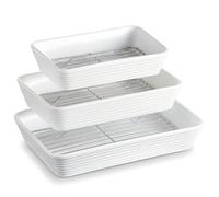 ONEMORE Set de 3 Plats à Four en Céramique avec Support | Formes Rectangulaires pour Lasagne, Tiramisu, Gratins et Préparation de Pâtisseries | 3 Tailles Incluses : 2,8 L, 2 L et 1,2 L