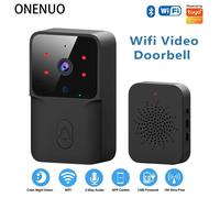 ONENUO WiFi Sonnette Maison Tuya WiFi Sans Fil Sonnette DC AC Batterie Alimenté Caméra Bell avec Alexa Google Sonnette Caméra ML1T-Black