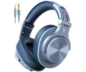 OneOdio A70 Casque Audio Bluetooth Sans Fil 72H, Casque Diadème Fermé avec Port Partagé, Écouteurs avec Câble de 3,5 mm pour DJ, Piano, Guitare, Enregistrement et Surveillance AMP, Bleu Ciel
