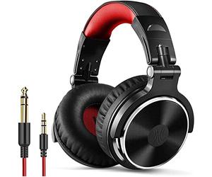 OneOdio Casque Audio Filaire DJ Piano Guitare avec Micro, Hi-Res Audio Extra Basse Son, Léger Confort Pliable Casques avec Share-Port, 2 câbles - Headphone pour PC Studio Monitor AMP Pro-10(Rouge)