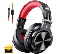 Oneodio Casque d'Écoute Filaire sur L'Oreille, Oreillettes avec Micro pour Studio, DJ et Moniteur Professionnel, Enregistrement et Mixage, Outil de Jeu Red