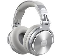 OneOdio Casque supra-auriculaire, casque filaire basse avec pilote de 50 mm, casque pliable léger avec port de partage et micro pour enregistrement, suivi, mixage, podcast, guitare, PC, TV (argent)