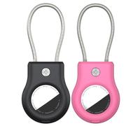 ONEONTA Lot de 2 Porte-clés Airtag avec corde en fil de fer - Compatible avec Apple AirTag, Housse anti-perte ultra-résistante pour bagages, clés, sac à dos, Noir/Rouge