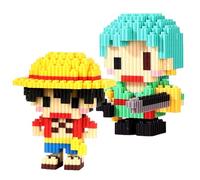 OnePiece Mini Block Models,2PCS Luffy Jeu de Mini Blocs Modèle Building Block Set 3D Blocs de Construction Miniatures Dessin Animé Jouets de Construction Puzzle Jouet Éducatif pour Enfants Cadeau