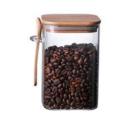 OnePine 1000ml Bocal en Verre avec Cuillère en Bois, Bocaux de Rangement en Verre Carré pour Conserver Les épices, Le thé, Le Sucre, Le café