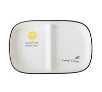OnePine Assiette Controle de Portion Porcelaine, Assiette Divisée en 2 Regime, Assiette Compartiment Céramique pour Salade, Dessert, Nouille, Bifteck, Petit déjeuner, Longueur: 9.64 inch