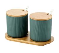 OnePine Lot de 2 Pot à épices Sel Spice Jar Condiments boîte Bol à Sucre Cuillère en céramique et Couverture