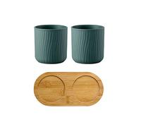 OnePine Lot de 3 Ensemble d'accessoires de Salle de Bain en céramique, Gobelet à Brosse à Dents Céramique, Plateau en Bambou