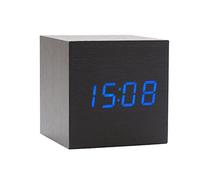 Onerbuy Wooden Digital Cube Alarm Clock Touch Sound Activated Desk Clock Horloge de Voyage Portable avec écran LCD pour l'heure, la température, Le Calendrier, 3 paramètres d'alarme (Marron) (Noir)