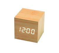 Onerbuy Wooden Digital Cube Alarm Clock Touch Sound Activated Desk Clock Horloge de Voyage Portable avec écran LCD pour l'heure, la température, Le Calendrier, 3 paramètres d'alarme (Marron) (Jaune)