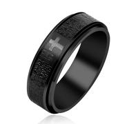 Oneress Bague chrétienne religieuse de la Bible - Bague anti-anxiété et anti-stress - Bague noire pour homme en acier titane - Bague chrétienne avec croix rotative pour homme, mari, père, meilleur ami