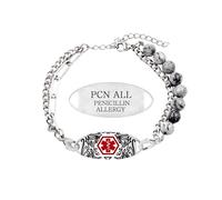 Oneress Bracelet Allergie Pénicilline Pierre Naturelle Picture Stone, ID Alerte Médicale Ajustable, Bijou Pour Femmes YA5493 Picture Stone PENICILLIN