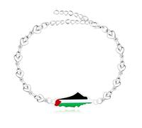 Oneress Bracelet Carte de la Palestine, Chaîne Cœur Ajustable, Bijou Carte de la Palestine pour Femme, Bijou Drapeau National YA5212 Blanc
