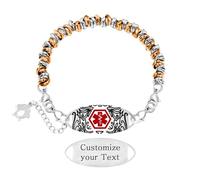 Oneress Bracelet Contact Urgence, Alerte Anticoagulant, Acier Inox SOS Gravure Médicale YA5541-Orange-Custom