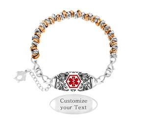 Oneress Bracelet Contact Urgence, Alerte Anticoagulant, Acier Inox SOS Gravure Médicale YA5541-Orange-Custom