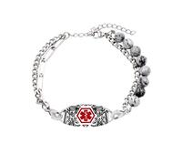 Oneress Bracelet Diabète Type II Pierre Naturelle Picture Stone, Bijou Alerte Médicale Stylé, Maladie, ID Santé, Alerte Yoga Chakra YA5493 Natural Picture Stone TYPEII