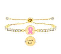 Oneress Bracelet Empowerment Femme, Espoir Foi Amour CZ Ruban Rose Slider Cuivre Motivant Cadeau Femme Maman Grand-mère YA6221-Gold-DIY