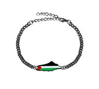 Oneress Bracelet Fierté Palestinienne Ajustable, Perles Rouge Vert Noir Avec Chaîne Cubaine Stylée, Bijou Résistance Moyen-Orient Identité Spirituelle YA5031 Noir
