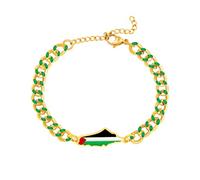 Oneress Bracelet Identité Arabe - Chaîne Palestine Plaqué Or Réglable Avec Carte Émail, Bijou Solidarité Pro-Palestine Pour Femme Et Homme YA5881-JinLv