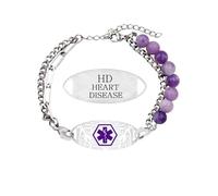 Oneress Bracelet Maladie Cardiaque Lepidolite, ID Médicale Colorée Personnalisée Urgence Méditation Amour De Soi Bijou Code QR Chic YA5493 Lepidolite HEART