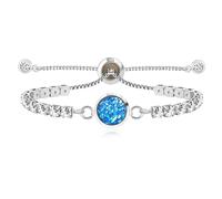 Oneress Bracelet Tennis Ajustable En Argent, Bracelets Bolo Avec Zircon Cubique Bleu Étincelant Et Halo Rond CZ Pour Femmes, Bijou Élégant Pour Mariée Ou Cadeau D'Anniversaire SJY4356-Blue