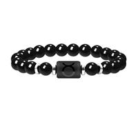 Oneress Bracelet zodiaque pour homme et femme, 8 mm, pierre d'agate noire naturelle, constellation, signe astrologique, bracelet horoscope 12 constellations cylindriques, bracelet à breloques de