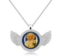Oneress Collier à breloques aile du pape François, colliers photo personnalisés pour femmes et hommes, pendentif ange du Saint-Siège, cadeau chrétien YA5956, Acier inoxydable