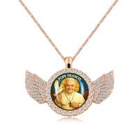 Oneress Collier à breloques aile du pape François, colliers photo personnalisés pour femmes et hommes, pendentif ange du Saint-Siège, cadeau chrétien YA5956, Acier inoxydable, Zircone cubique