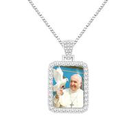 Oneress Collier à breloques pape François en acier inoxydable, bijoux catholiques, colliers photo personnalisés pour femmes, hommes, proches, cadeau chrétien - YA5955, Acier inoxydable