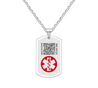 Oneress Collier Alerte Médicale Code QR, Pendentif En Acier Inoxydable SOS Rouge Symbole Bâton Du Serpent Pour Patients Hommes Et Femmes, Maladie Invisible YA5239 Blanc-QRCode
