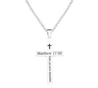 Oneress Collier avec croix en acier inoxydable | Pendentif avec verset de la Bible gravé | Colliers avec croix de Jésus Sauveur | Bijoux personnalisés Matthew 17:20 | Énergie de guérison et cadeau de