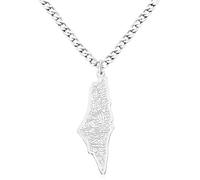 Oneress Collier Calligraphie Arabe, Pendentif Carte Palestine Plaqué Platine, Bijoux Islamique Acier Inoxydable, Collier Foi Musulmane, Y5136-Blanc
