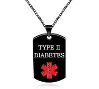 Oneress Collier Diabète Type II, Plaque ID Acier Inox Noir, Étanche, Recommandé Par Infirmières Pour Femmes YA5217 Black TYPEII