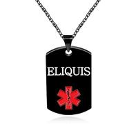 Oneress Collier Eliquis, Pendentif Info Noir, Bijoux Santé Chroniques Pour Parents & Ex-Cancer YA5217 Black ELIQUIS
