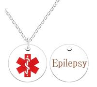 Oneress Collier Épilepsie, Tag Cœur Argenté Platiné, Pendentif SOS Léger Pour Seniors YA4678 White EPILEPSY