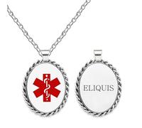 Oneress Collier ID Urgence ELIQUIS, Pendentif Ovale Blanc, Bijou Anti-Allergie En Acier Avec Caducee Pour Premiers Secours YA5218 Blanc-ELIQUIS