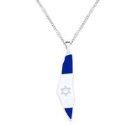 Oneress Collier Silhouette Israël, Pendentif Carte Jérusalem en Émail, Collier Foi Juive, Bijoux Souvenir Israélien pour Hommes et Femmes Y5139-Blanc