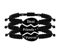 Oneress Lot de 3 bracelets puzzle en forme de cœur tressés faits à la main avec cordon noir assorti, corde réglable, cadeaux d'amitié, bijoux pour meilleures amies, sœurs, 6.3-11 inches, Acier