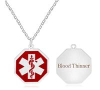 Oneress YA4676 Collier d'alerte médicale en acier inoxydable plaqué or blanc avec pendentif octogonale gravé pour homme et femme Argenté, M, Acier inoxydable, Pas de gemme